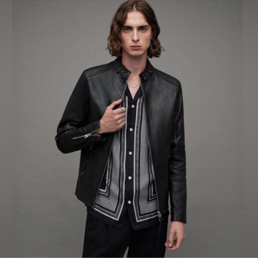 ALL SAINTS Cora Leather Jacket Black Size XL *Flaw